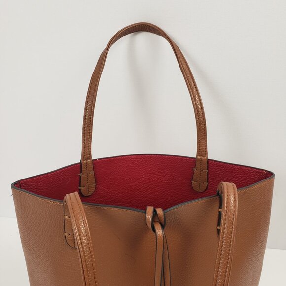 Kris Ana Reversible Handbag Camel Tan Red Key Ring Tote Bucket - Picture 2 of 16